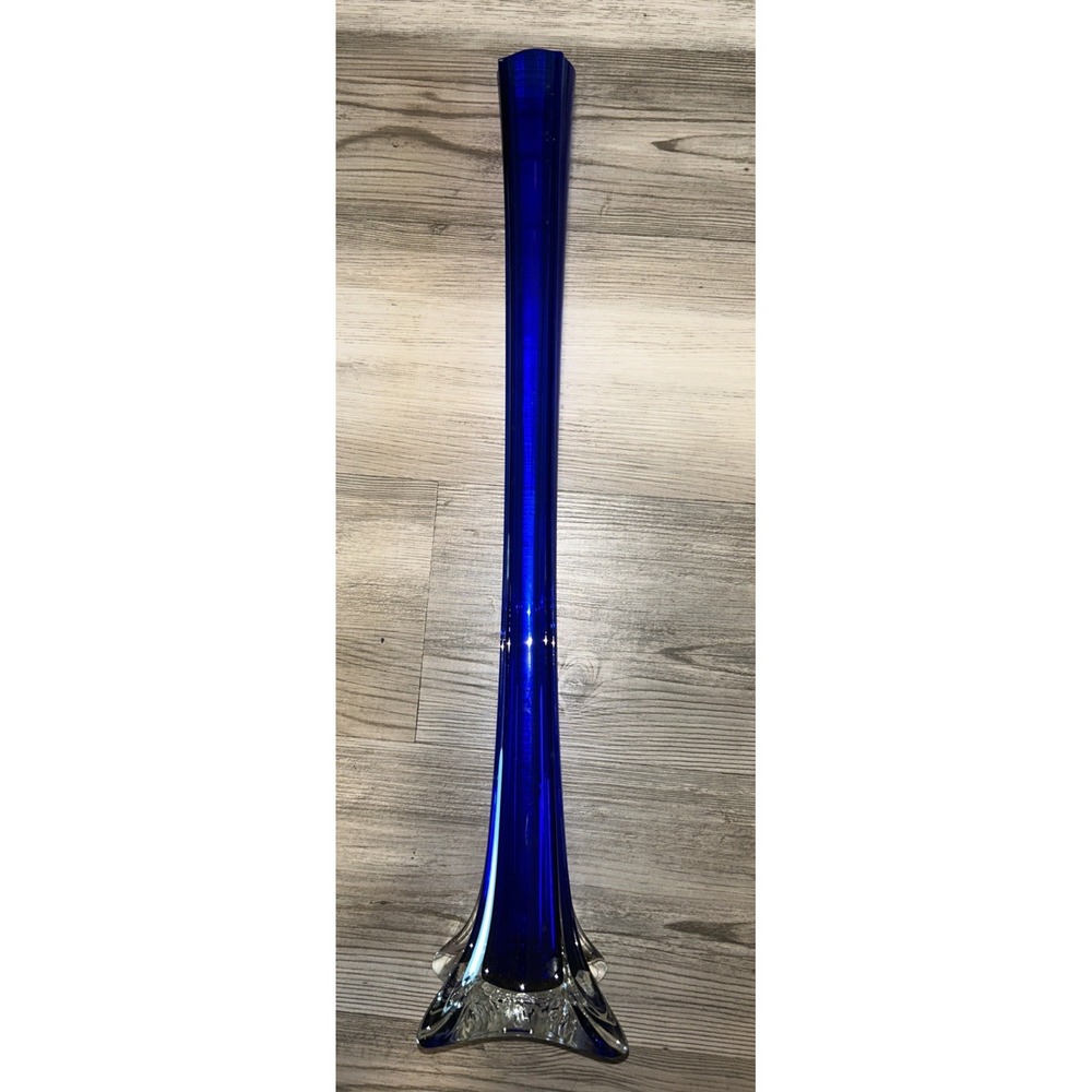 Tall Vase Cobalt Blue Glass Vase Faceted Cobalt To Clear Art Glass